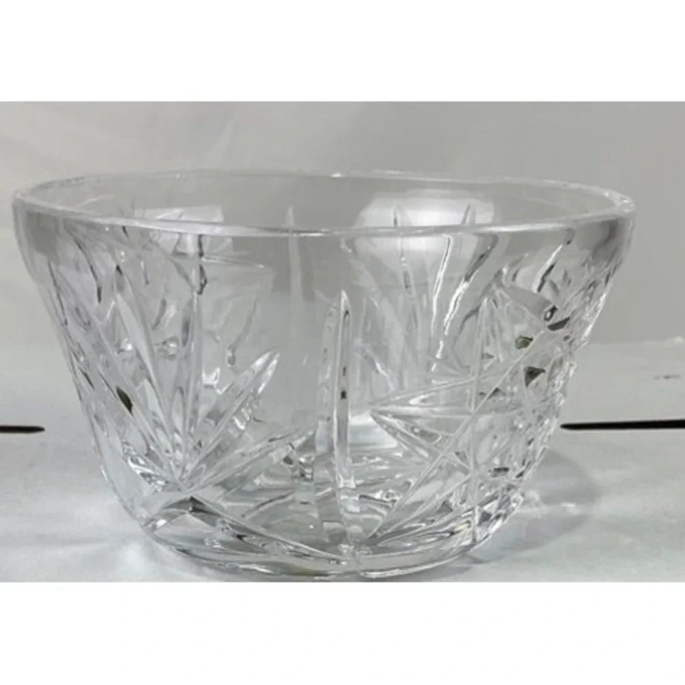 Vintage Style Cut Glass Bowl Starburst Etched Clear Heavy‎ Decorative Dish